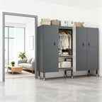 Heavy Duty Portable Closet with Cover Magnetic Doors, Metal Rolling Clothes Rack Heavy Duty 1500LBS, Foldable Clothing Rack, Garment Racks for Bedroom/LivingRoom/Rental (KT Grey, 49.21in)
