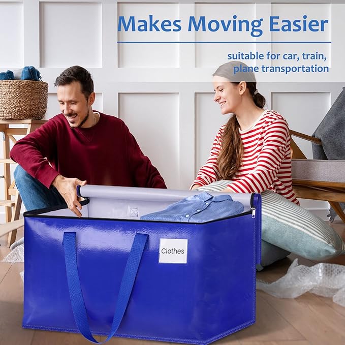 Moving Bags, Storage Bags with Sturdy Handles and Heavy Duty Zippers, Storage Totes for Space Saving, Moving & Storage, Collapsible Moving Supplies(125L, 8-Pack, Blue)