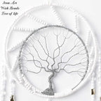 7 Chakras Tree of Life Dream Catcher Wall Decor with Rainbow Healing Crystal Stone Handmade White Feather DreamCatchers Wall Hanging Ornaments for Bedroom Home Decor Blessing Gift Wedding Party -22"