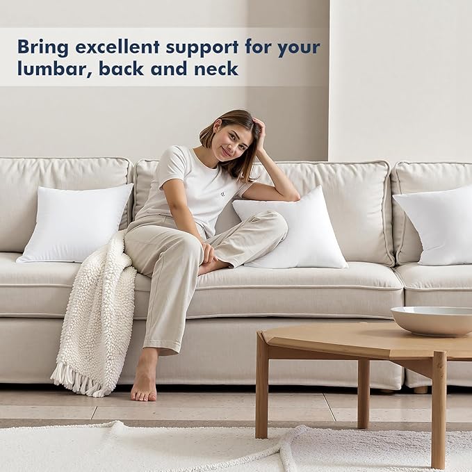 MIULEE Throw Pillows Inserts, Pack of 2 12x20 Inch 100% Virgin Fiber Filling Bed Couch Pillows