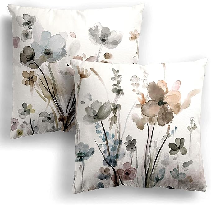 Flower Throw Pillow Covers 20x20 Set of 2, Cozy Flowers Pillow Cushion Cases, Modern Decorative Square Pillowcases for Sofa Couch Bedroom Living Room Car Seat