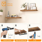 HOOBRO Floating Shelves for Wall, Wall Mounted Shelf Set of 2, 39.4" Hanging Shelf with Invisible Brackets, for Wall in Bathroom, Bedroom, Toilet, Kitchen, Living Room, Rustic Brown BF100BJP201G2