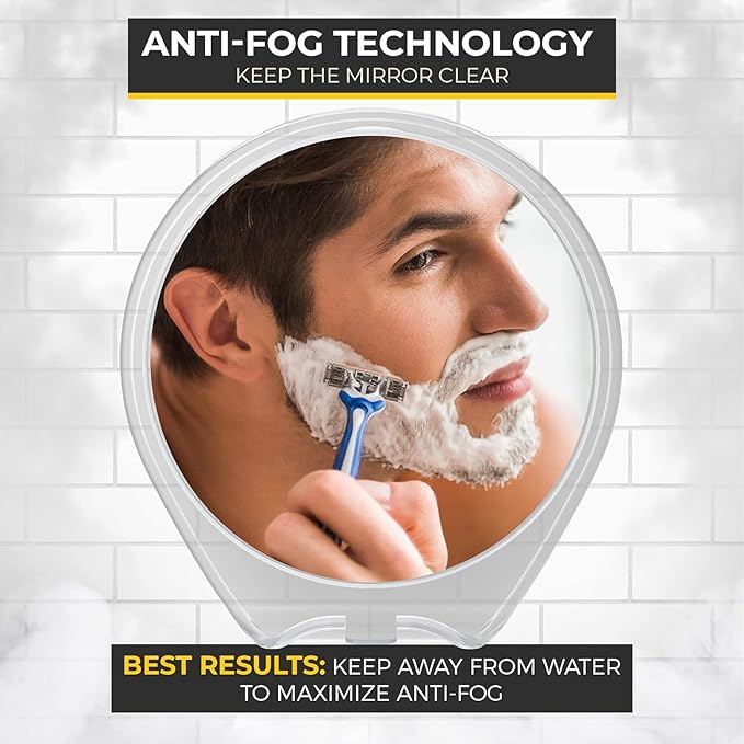 HONEYBULL Fogless Shower Mirror with Suction Mount & Swivel – Anti-Fog Acrylic Bathroom Mirror for Shaving – Built-in Razor Holder, Easy Install, Home Shower Accessory (White)