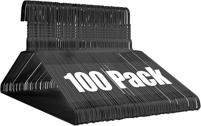 Wire Metal Hangers 100 Pack, Black Slim Clothes Hanger 16 Inch 12 Gauge, Bulk Dry Cleaner Hangers for Standard Size Coat, Suits, Shirts, Pants, Skirts