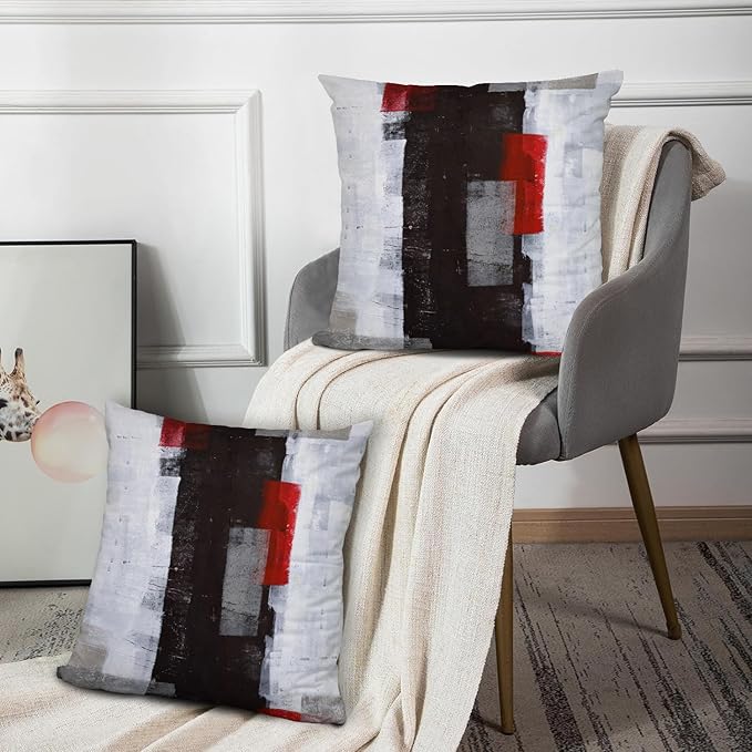 Red and Grey Pillow Cover, Modern Black White Decorative Throw Pillow Cushion Cover for Bedroom Sofa Living Room 22 x 22 Inch Set of 2