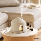 Umbra Casita Diffuser in Sand – Aromatherapy Essential Oil Diffuser with LED Light, Multiple Mist Settings, Automatic Shut-Off, Hidden Storage for Oils, Concrete & Melamine Design for Modern Homes