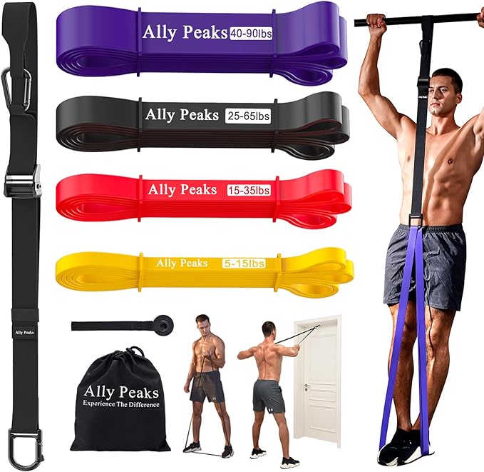 Ally Peaks Pull Up Assistance Bands，Heavy Duty Resistance Band for Pull Up Bar，Adjustable Weight/Size with Fabric Feet/Knee Rest Pull up bands,Up to 410lbs Assistance，resistance bands and assist bands