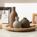 Ceramic Vase Set of 3, Vases Home Decor Rustic Farmhouse Decorative Vase Pottery Vases for Bouquet Pampas Grass Dried Fresh Flowers, Table Living Room Kitchen Bedroom Bathroom - Brown