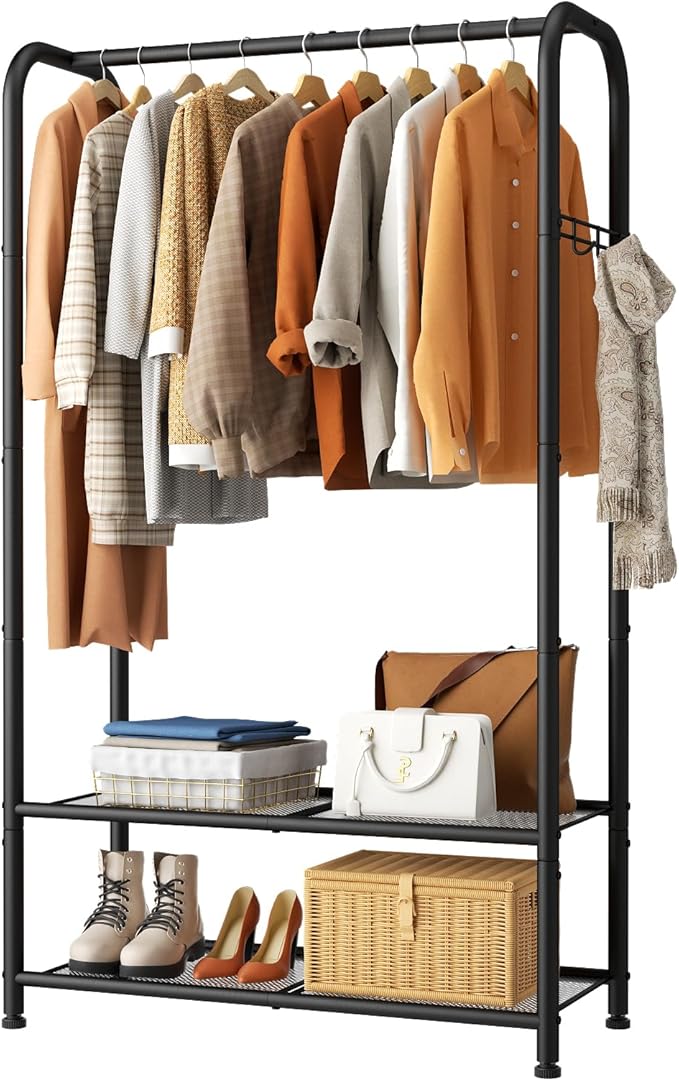 SINGAYE Clothing Racks For Hanging Clothes Rack Portable Closet Garment Coat Rack With Shelves Heavy Duty Hanger Stand Wardrobe Free Standing Closet