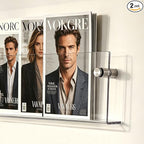 2-Pack 17 Inch Clear Acrylic Magazine Holder, Sleek Wall Mounted Brochure Rack & Floating Bookshelf, Modern Invisible Magazine Display for Office, Waiting Room, Living Room, Fashion Home Decor