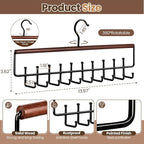 2PCS Tie Rack Hanger for Closet Upgraded 2-in-1 Tie and Belt Hanger Non Slip Tie Rack with 20 Hooks Tie Hanger Space Saving Wooden Belt Tie Organizer for Tank Tops Bras Cami Scarves, Walnut Color