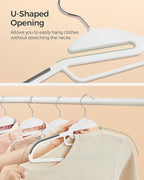 SONGMICS 50 Pack Coat Hangers, Heavy-Duty Plastic Suit Hangers, S-Shaped Opening, Space-Saving, 360º Swivel Hook, 16.3 Inches Wide, Cloud White and Dark Gray UCRP041WG03