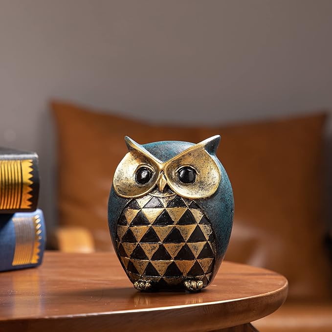 Leekung Owl Statue Home Decor - Owl Figurines for Bookshelf, Bedroom, Living Room, Office & TV Stand Decorations - Animal Sculptures Gift for Bird Lovers