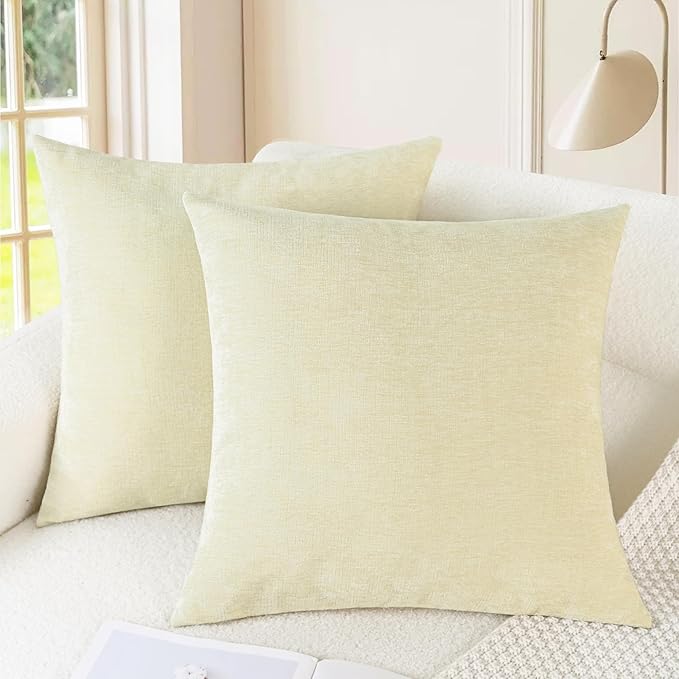 CaliTime Throw Pillow Covers Decorative 18 X 18 Inches Pack of 2 Cozy Chenille Cushion Cases for Couch Sofa Bed Living Room Home Beige