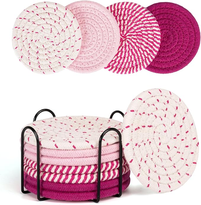 Coasters for Drinks Absorbent, Coasters Set of 4 - Color, 8 Pack Pink Coaster for Desk, House Essentials for New Home, Kitchen and Dining Coffee Table Decor, Modern Home Decor