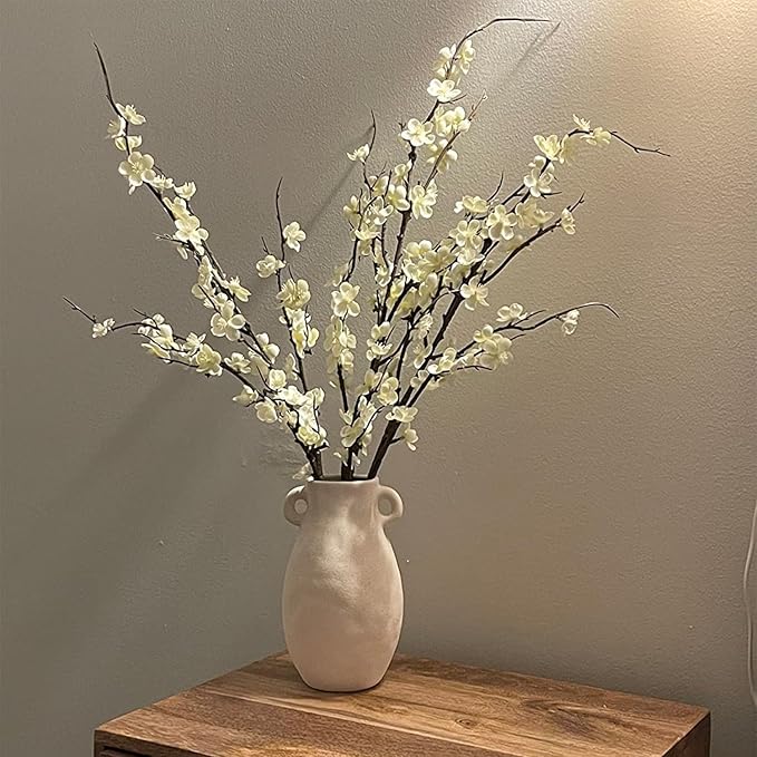 4Pcs Cherry Blossom Branches Artificial Flowers for Spring Summer Indoor Decoration,Faux Long Stem Artificial Flowers for Wedding Home Office Bedroom Party Table Centerpieces Decor(White)