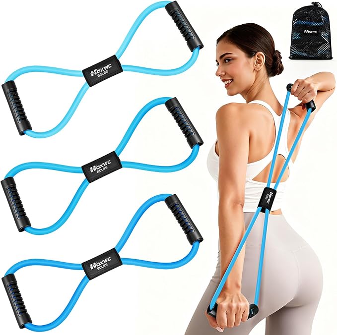Resistance Bands, Figure 8 Resistance Band, Exercise Bands with Handles, Weights Workout Bands for Arms, Back, Shoulder, Leg, Physical Therapy, Pilates, Home Workout Equipment That Replace Dumbbells