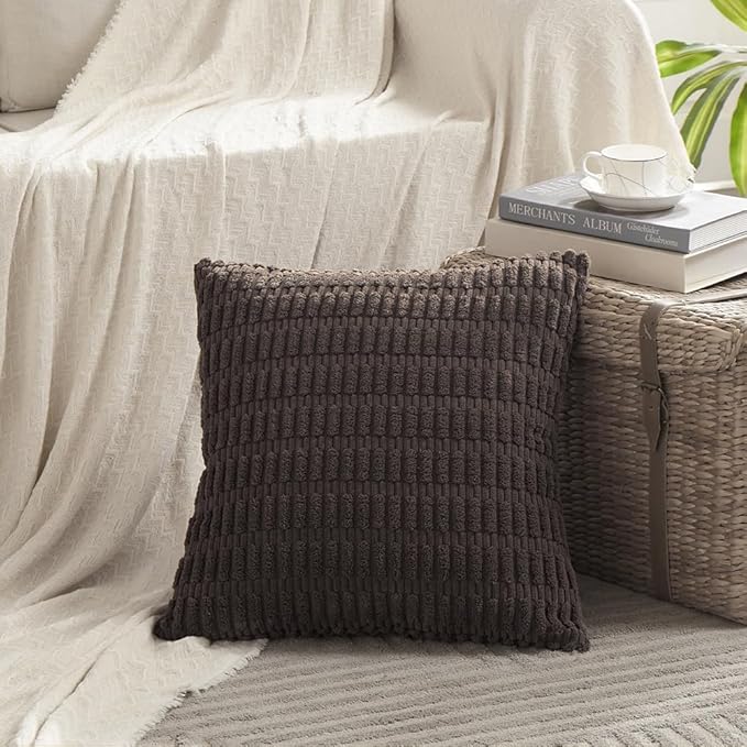 Fancy Homi 4 Packs Decorative Throw Pillow Covers for Living Room Couch Bed, Modern Farmhouse Boho Home Décor Accent Cushion Case, 16" x 16", Dark Brown