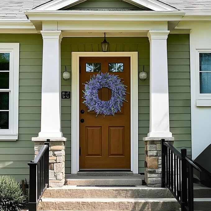 26" Lavender & Eucalyptus Wreath for Front Door, Porch, Window - Large Artificial Greenery Outdoor Wreath for Home, Farmhouse Decor - Spring, Summer, Fall, All Seasons (Purple)