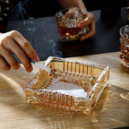Handmade Glass Ashtray, Ashtray Ash Holder for Indoor or Outdoor Patio Desktop Office Smokers, Ash Tray for Tabletop Home Office Decor (Amber, XL)