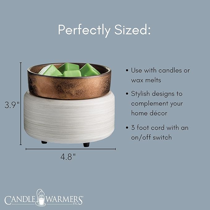 Candle Warmers ETC 2-in-1 Candle and Fragrance Warmer for Warming Scented Candles or Wax Melts and Tarts with to Freshen Room, Whitewashed Bronze