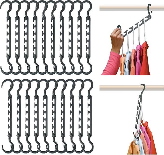 Wonder Hanger Max 20-Pack Space Saving Hangers, Reinforced Hooks Swivels 360°, Cascading Hanger, College Dorms & Storage Closet Organizer, Fully Assembled – Grey