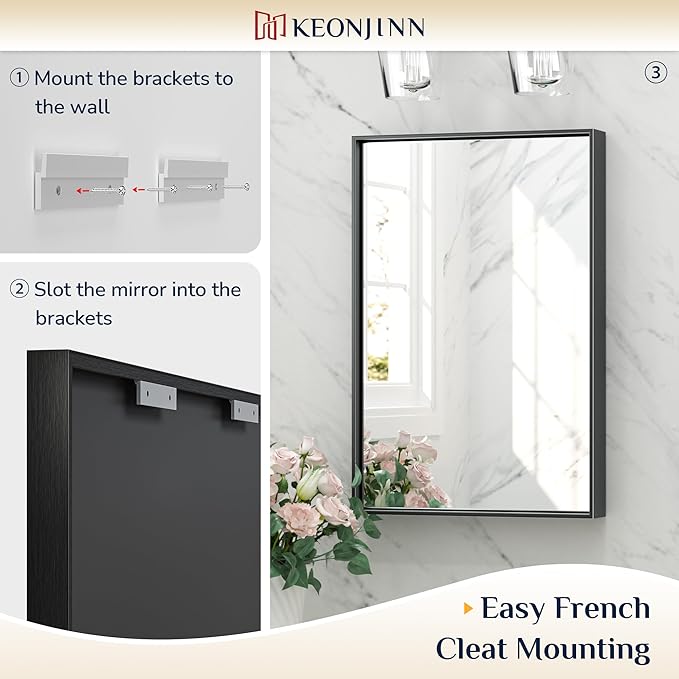 Keonjinn Black Bathoom Mirror 55 x 30 Inch, Large Rectangle Vanity Wall Mirror for Over Sink, Metal Framed Rectangular Mirrors, Brushed Black Modern Farmhouse Mirrors