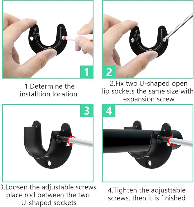 8 Packs Stainless Steel Closet Rod End Supports 1-1/3 Inch Wardrobe Bracket Heavy Duty Closet Pole Sockets Flange Rod Holder, U-Shaped with Screws, Black