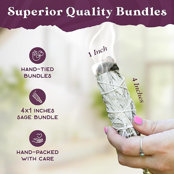 White Sage Smudge Sticks | California Sage Incense Sticks for Home Cleansing, Spiritual Smudging Rituals and Meditation | Sustainably Sourced 4 inch White Sage Bundle | Smudge Kit of 9