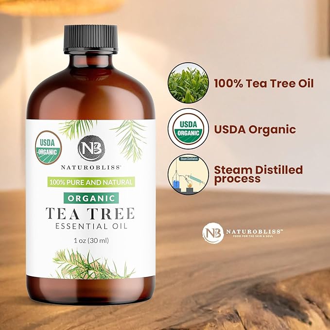 NaturoBliss Organic Tea Tree Essential Oil, 100% Pure Therapeutic Grade, Premium Quality Tea Tree Oil, 1 fl. Oz / 30 ml - Perfect for Aromatherapy and Relaxation (Tea Tree, 30ml)