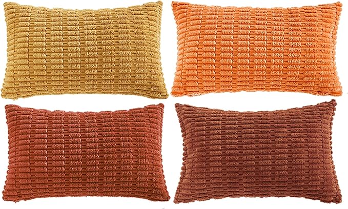 Fancy Homi 4 Packs Decorative Throw Pillow Covers for Living Room Couch Bed, Modern Farmhouse Boho Home Décor Accent Cushion Case, 20" x 12", Burnt Orange Series