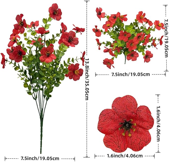 Artificial Flowers Outdoors UV Resistant Fake Plants, 12 Bundles Silk Daisy in Pots for Porch Patio Garden, Faux Potted Home Decor for Outside (Red)