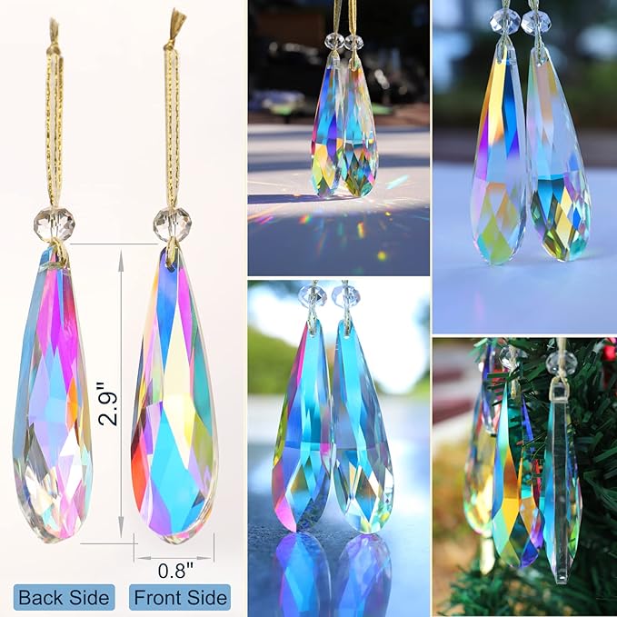 Crystal Glass Christmas Ornaments, 6Pcs Teardrop Prism Hanging Crystals for Christmas Tree,Centerpieces,Wedding,Party Decor (Crystal AB)