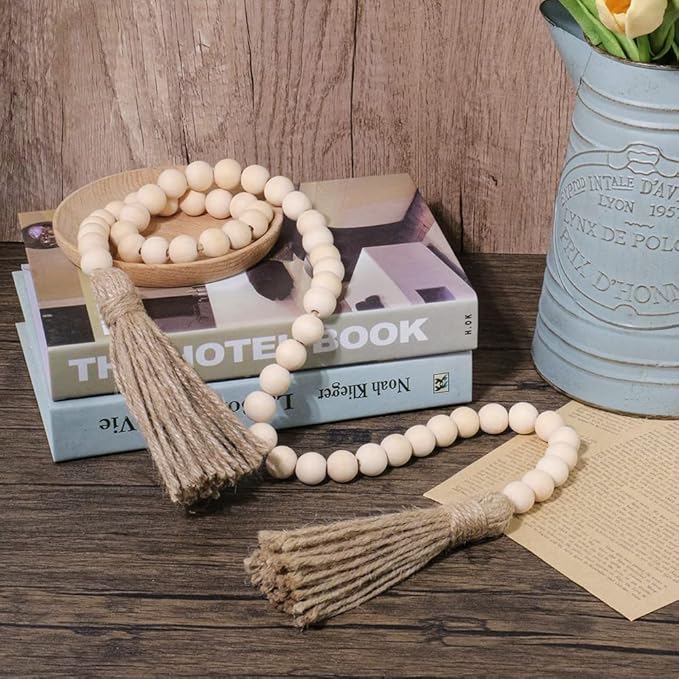 Sivya 3Pcs Farmhouse Beads Wood Bead Garland with Tassels