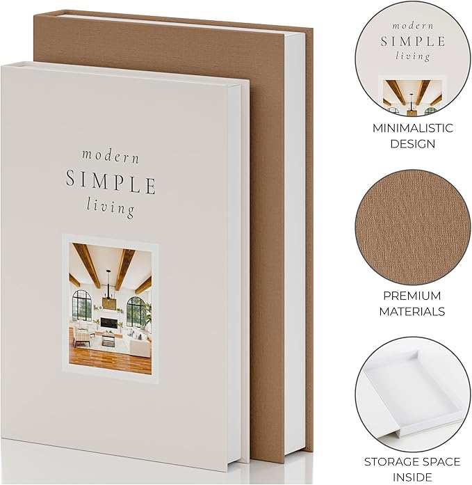 Beautiful Decorative Books - Set of 2 Boxes Enhance Your Coffee Table, Bookshelf or Mantel Shelf Decor - Aesthetic Fake/Faux Books for Modern Home Decoration, Photo Storage and as a Keepsake Box