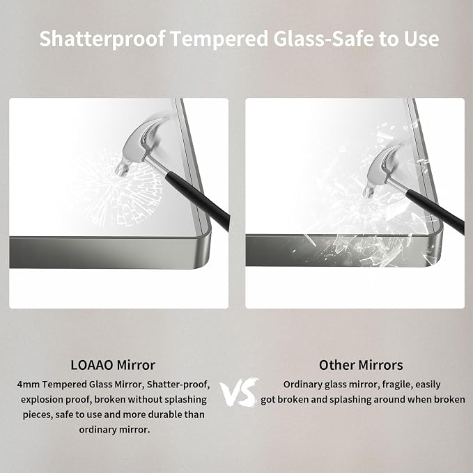 LOAAO 30X36 Inch Brushed Nickel Bathroom Mirror, Rounded Rectangle Silver Metal Frame Mirror, Brushed Nickel, Anti-Rust, Shatter Proof, Hangs Horizontally or Vertically