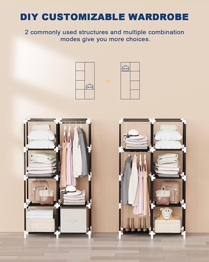 Mavivegue Portable Closet,Wardrobe Closet,Wardrobe,Portable Closets for Hanging Clothes,for Bedroom and Living Room, Black, 2 Rows, 34" W x 18" D x 64" H