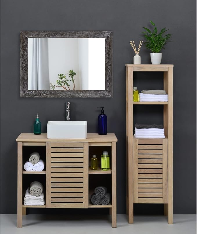 AAZZKANG Wall Mirror with Rectangle Wood Frame Large 20"x16" Rustic Decorative Hanging Mirrors for Bedroom Bathroom Living Room Home Office