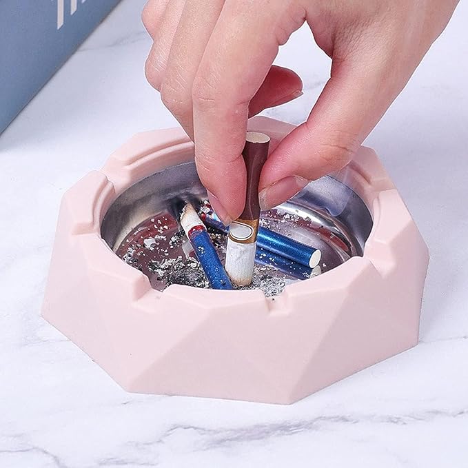 Pink Crown Stainless Steel Ashtray with Lids, Cigarettes Ashtray for Indoor or Outdoor Use, Windproof, Ash Holder for Smokers, Desktop Smoking-Ash Tray for Home, Office Decoration,