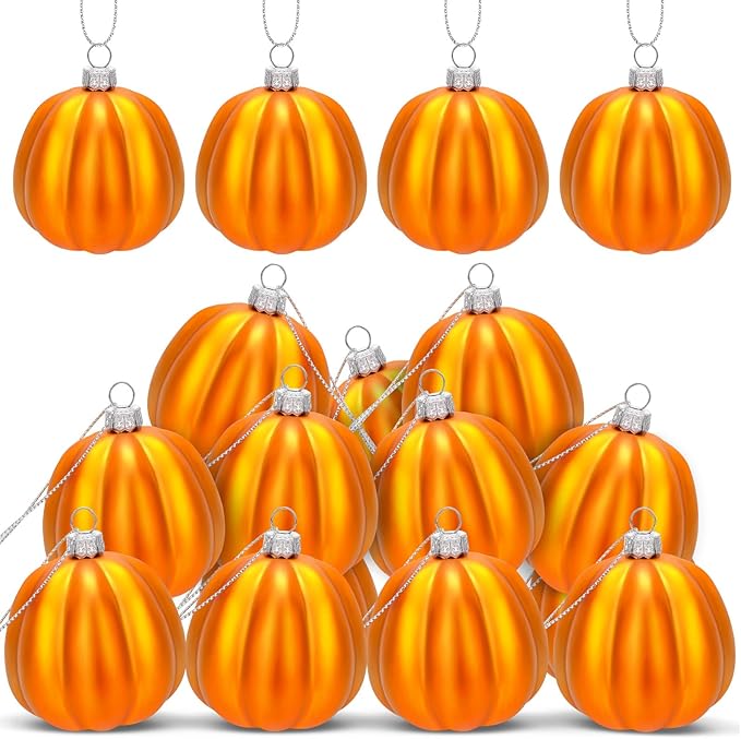 12 Pcs Orange Pumpkin Ornaments Fall Mini Pumpkins Ball Hanging Tree Ornament for Thanksgiving Harvest Home Party Decorations