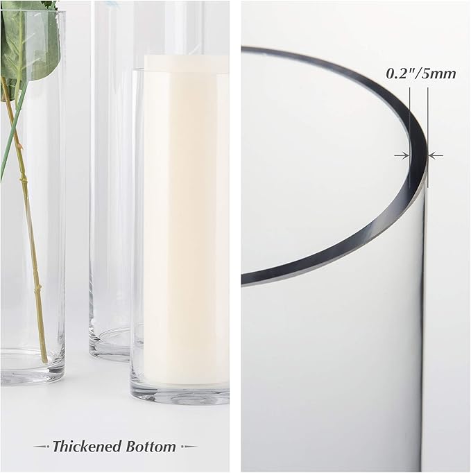WGVI Quality Thick Weighted Tall Clear Cylinder Glass Vase, 3" W x 16" H, Flower Arrangement Candle Holder Floral Container Wedding Centerpieces Home Decor Bulk Wholesale, 12 Pieces
