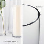 WGVI Quality Thick Weighted Clear Cylinder Glass Vases, 3" W x 12" H, Skinny Bud Vase Floral Bouquet Flower Arrangements Storage Container Candle Holders Decorative Accents, Bulk Wholesale, 12 Pieces