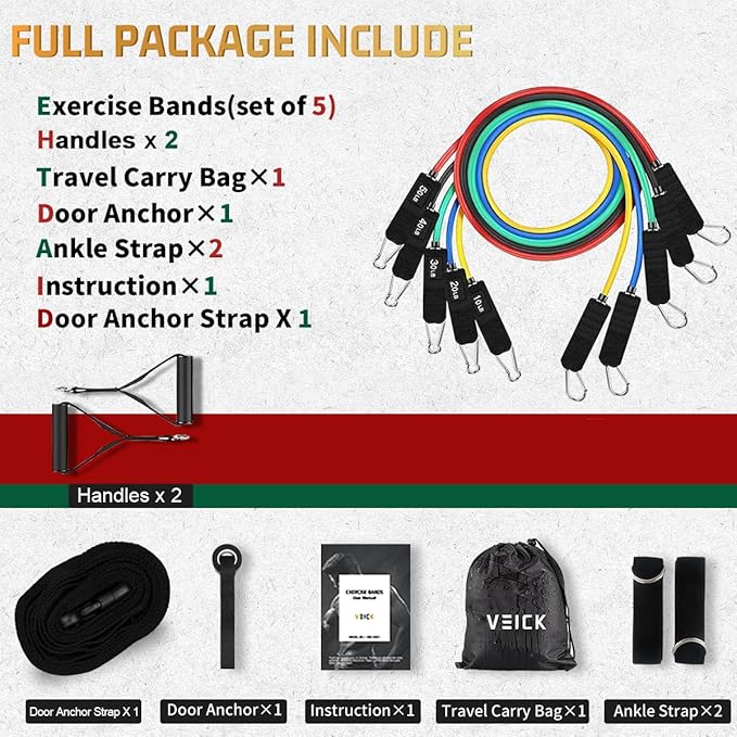 VEICK Resistance Bands, Exercise Bands, Workout Bands, Resistance Bands for Working Out with Handles for Men and Women, Exercising Bands for Fitness Weights Work Out at Home