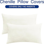 CaliTime Throw Pillow Covers Decorative 16 X 26 Inches Pack of 2 Cozy Chenille Cushion Cases for Couch Sofa Bed Living Room Home Cream
