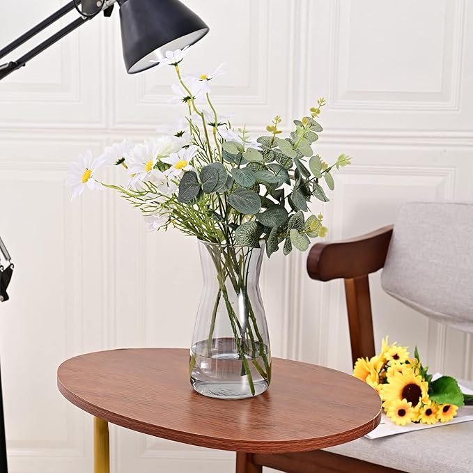 Glass Vases for Flowers, 8 Inch Tall Ins Modern Gray Crystal Clear Glass Vases for Centerpieces Home Desk Decoration, Decorative Glass Table Vase for Birthday Wedding Housewarming Gift