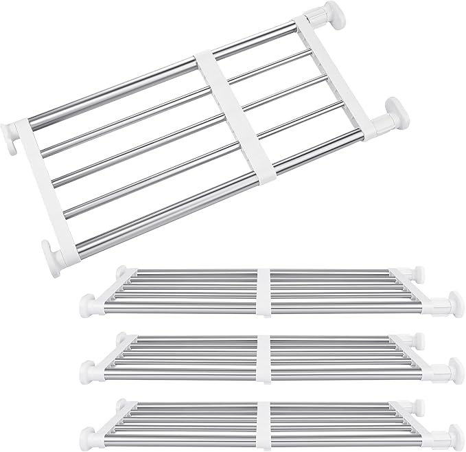Geetery 4 Pcs Closet Tension Shelf Rod Metal Expandable Shelf Organizer Adjustable Closet Shelves Rack DIY Dividers Separators for Cabinet Storage Locker Clothes(19.69–31.5 Inch)