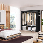 LOKEME Wardrobe Closet,Portable Closet for Bedroom Steel Pipe Diameter 19mm Strong and Sturdy Black Portable Closets for Hanging Clothes with 3 Hanging rods, 6 Storage Shelves and Side Pockets