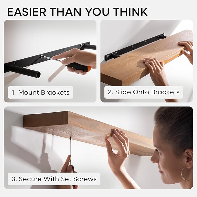 Homeforia 30 inch Golden Oak Floating Shelf, High End Solid Real Wood 30inch Small Floating Shelves for Wall Mounted, Oak Wooden 30in Floating Shelves, Heavy Duty Bracket, 30 X 6.5 X 1.75 in, Set of 2