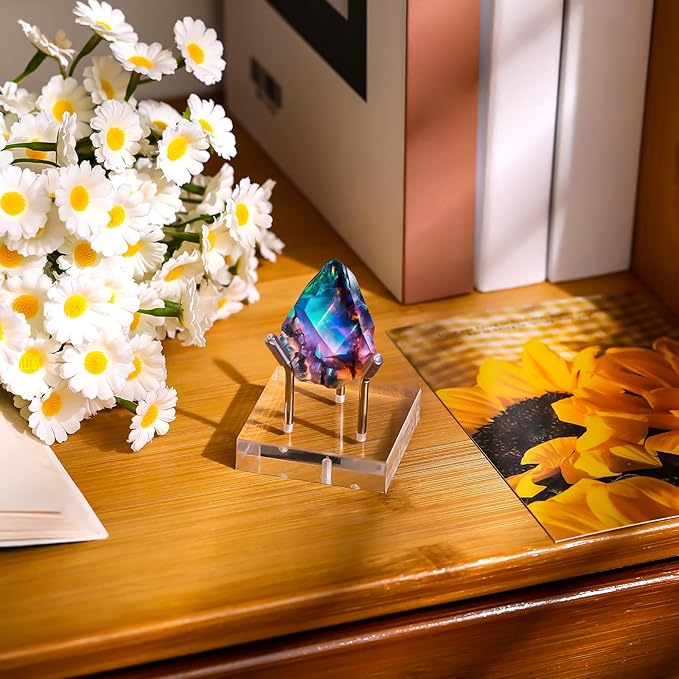 Weysat 4 Pack Clear Acrylic Display Stand, Metal 3 Peg Rock Display Easel Stands for Fossil Coral Crystal Geodes Rock Mineral Agate Small Collectibles Acrylic Holder(2”x2”x2”,Silver)