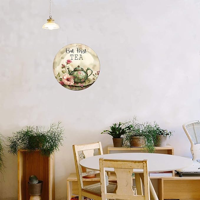 Round Sign Blue Heron Bird Tin Sign Retro Aluminum Metal Sign for Kitchen Garden Bar Office Home Indoor Wall Decor 12 Inch